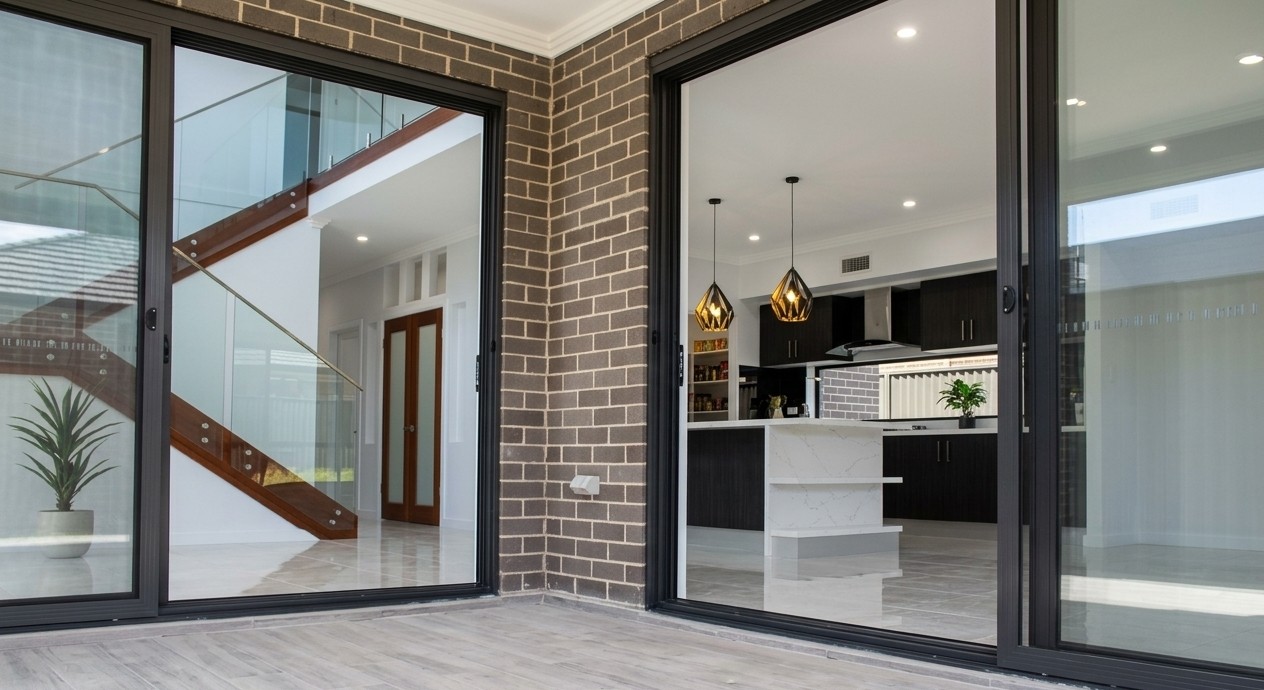 Sliding doors opening onto an internal staircase in an Elegant Homes NSW build