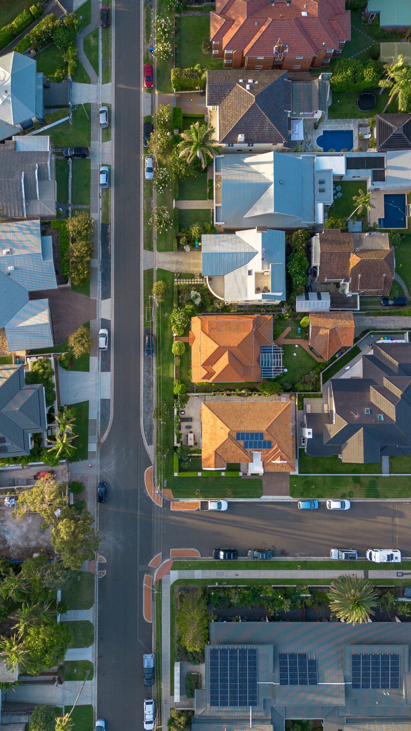 Aerial view of an Elegant Homes NSW residential street